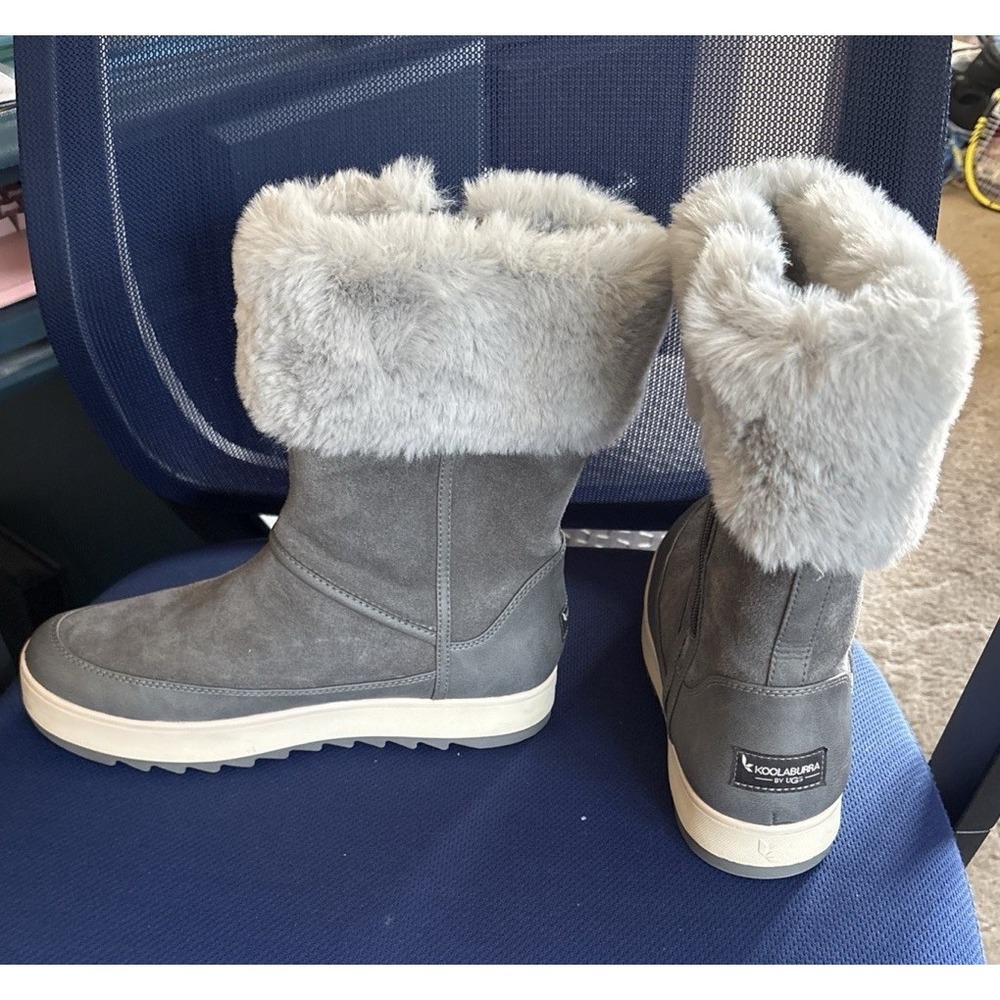 Koolaburra UGG Womens 9 Waterproof Snow Boots Gray Suede Faux Fur Zip Up NWoT